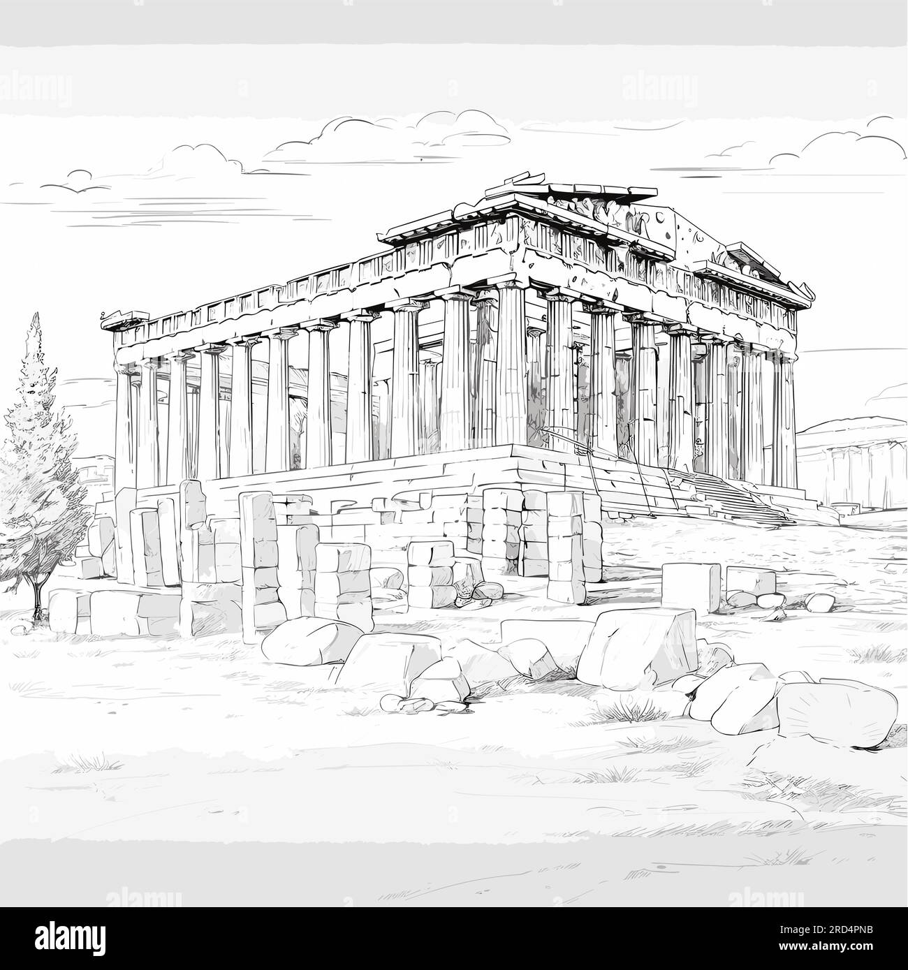 Acropolis. Acropolis hand-drawn comic illustration. Vector doodle style ...