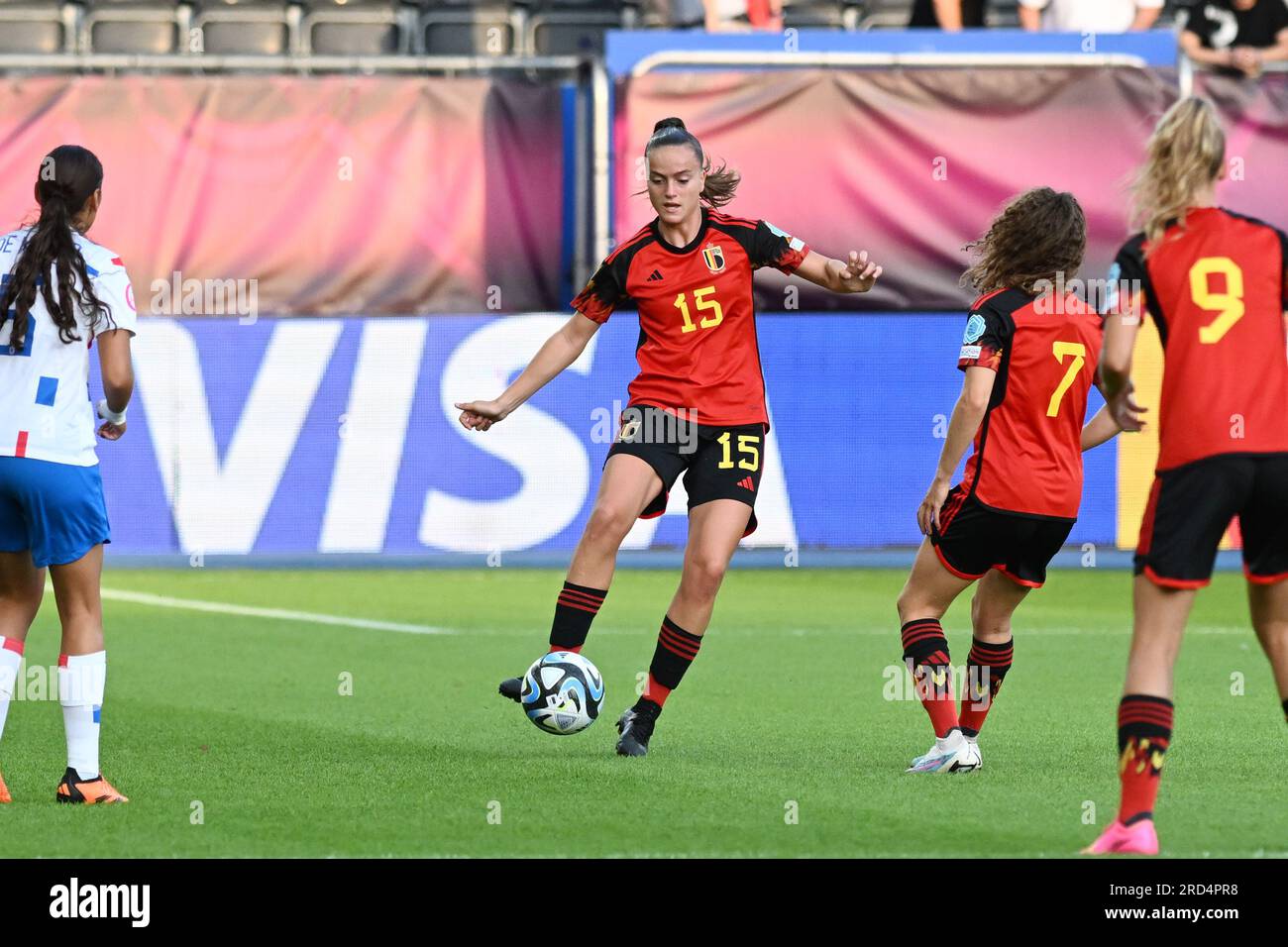 Nadege Francois (15) of Belgium pictured during a female soccer game  between the national women under 19 teams of Belgium and The Netherlands at  the UEFA Women's Under-19 EURO Final Tournament on