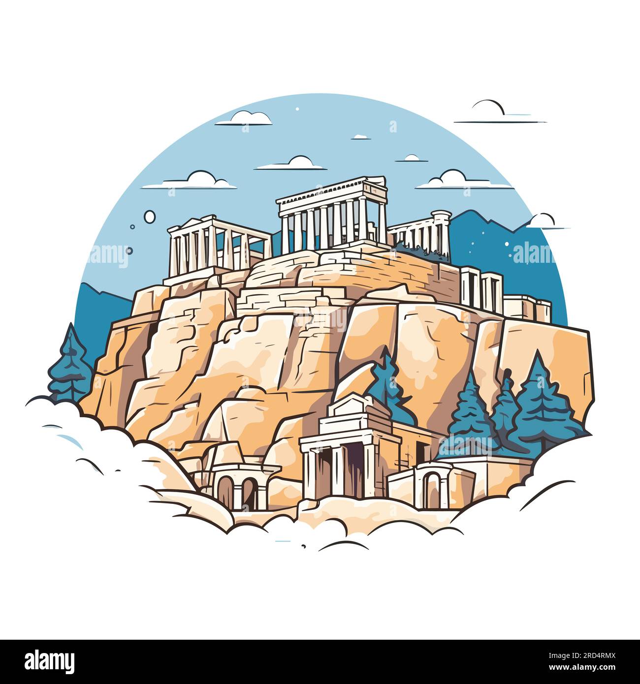 Acropolis. Acropolis hand-drawn comic illustration. Vector doodle style ...