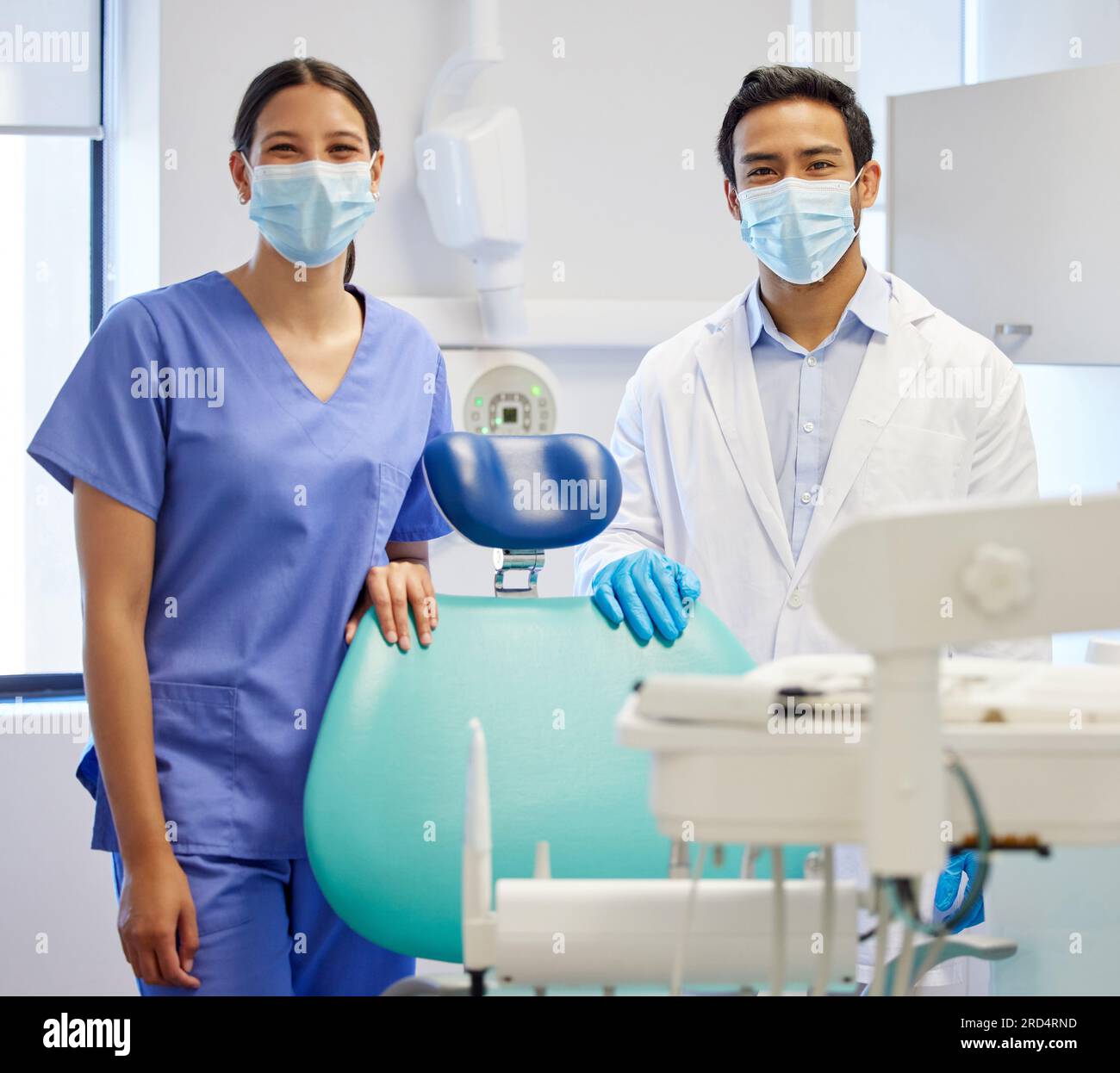 Dentist team, face mask and professional portrait for.medical industry ...
