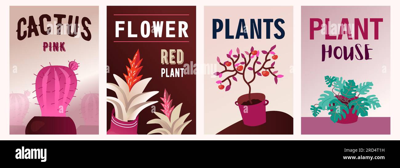 Home plants posters set Stock Vector