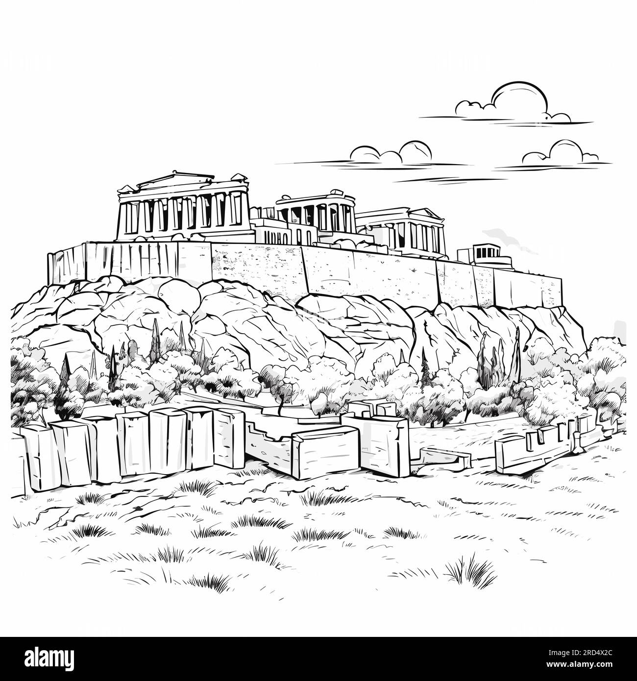 Acropolis. Acropolis hand-drawn comic illustration. Vector doodle style ...