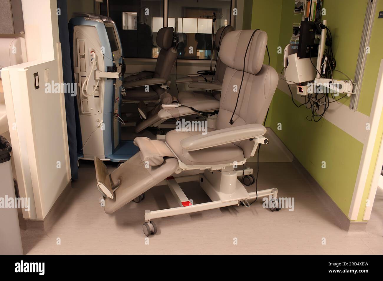 Portable dialysis machine and chairs in hospital hemodialysis