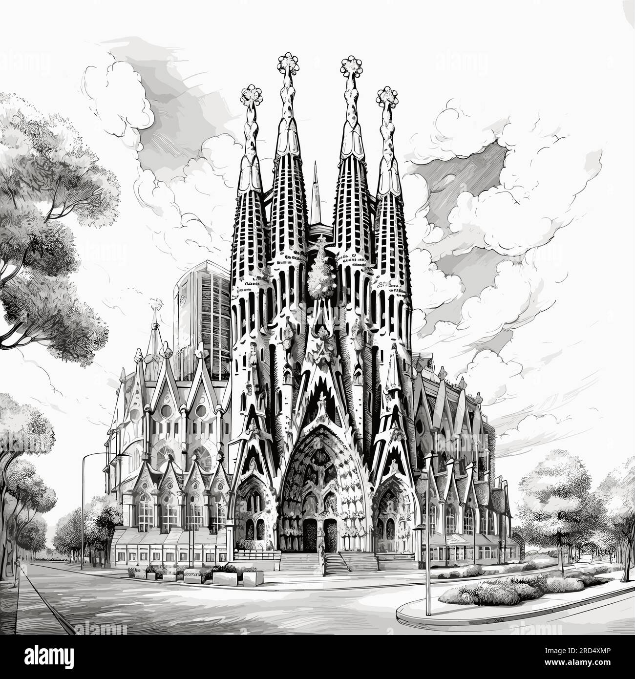 Sagrada Familia. Sagrada Familia hand-drawn comic illustration. Vector ...