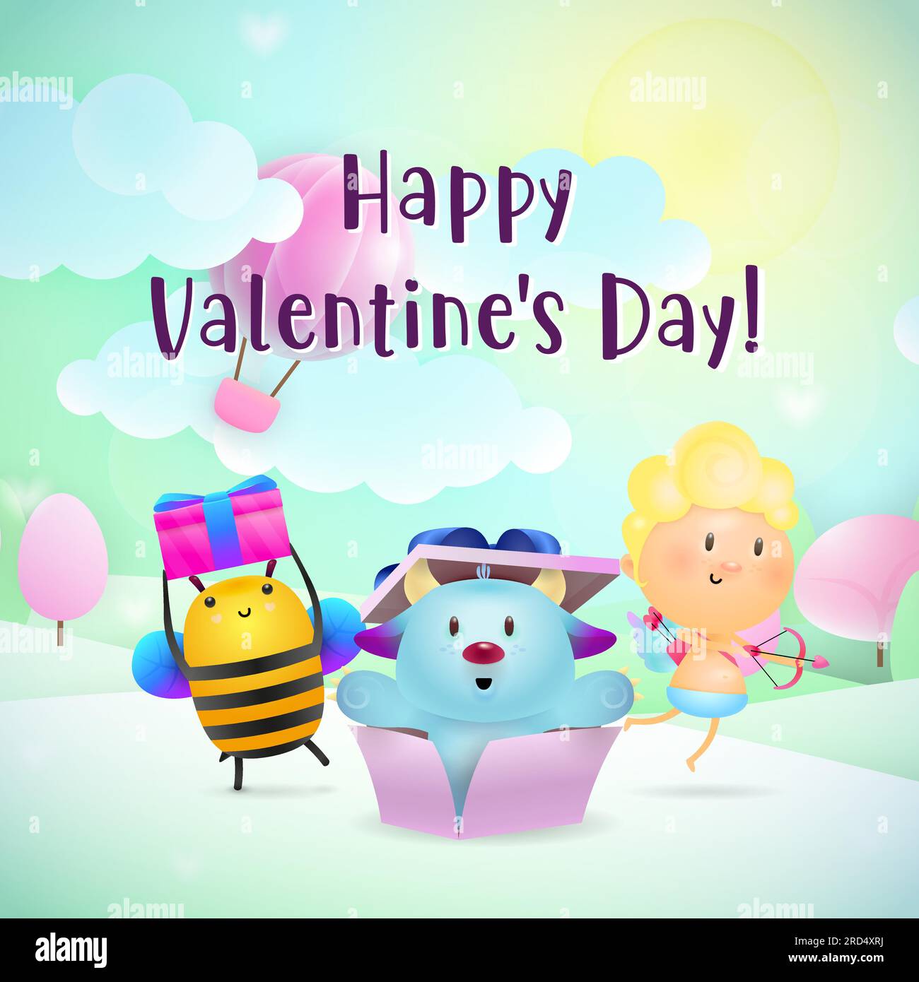 Valentines day invitation design. Funny bee with present Stock Vector ...