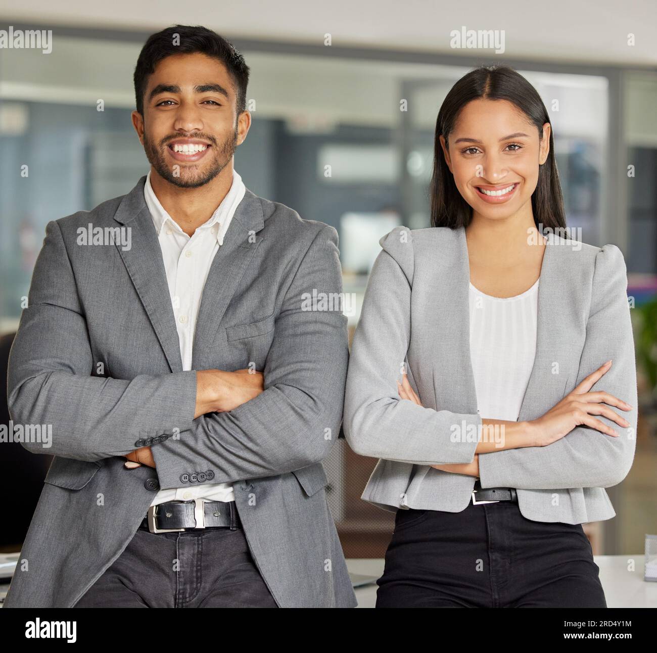 Team, portrait and business people with arms crossed in office for ...