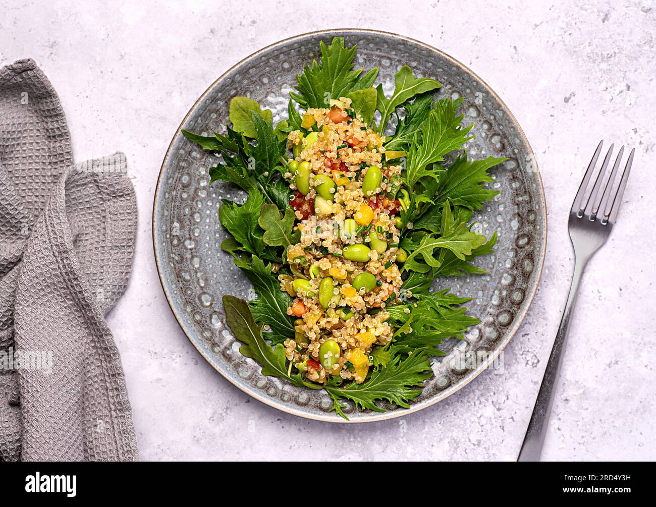 Food photography of salad, quinoa, cucumber, pepper, tomato, seasoning, fresh, chives, spinach