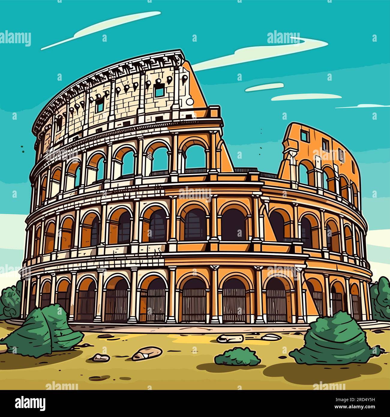 Colosseum. Colosseum hand-drawn comic illustration. Vector doodle style ...