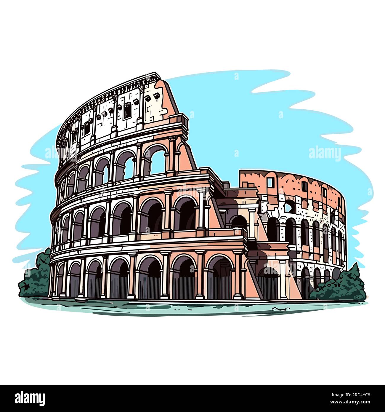 Colosseum. Colosseum hand-drawn comic illustration. Vector doodle style ...