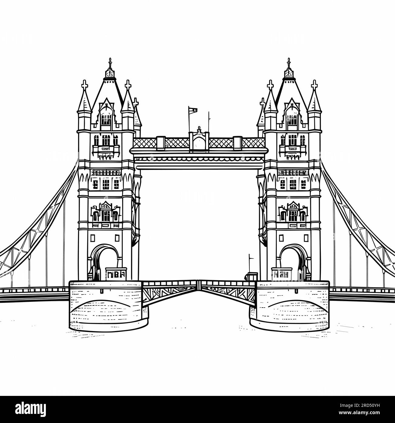 Tower Bridge. Tower Bridge handdrawn comic illustration. Vector doodle