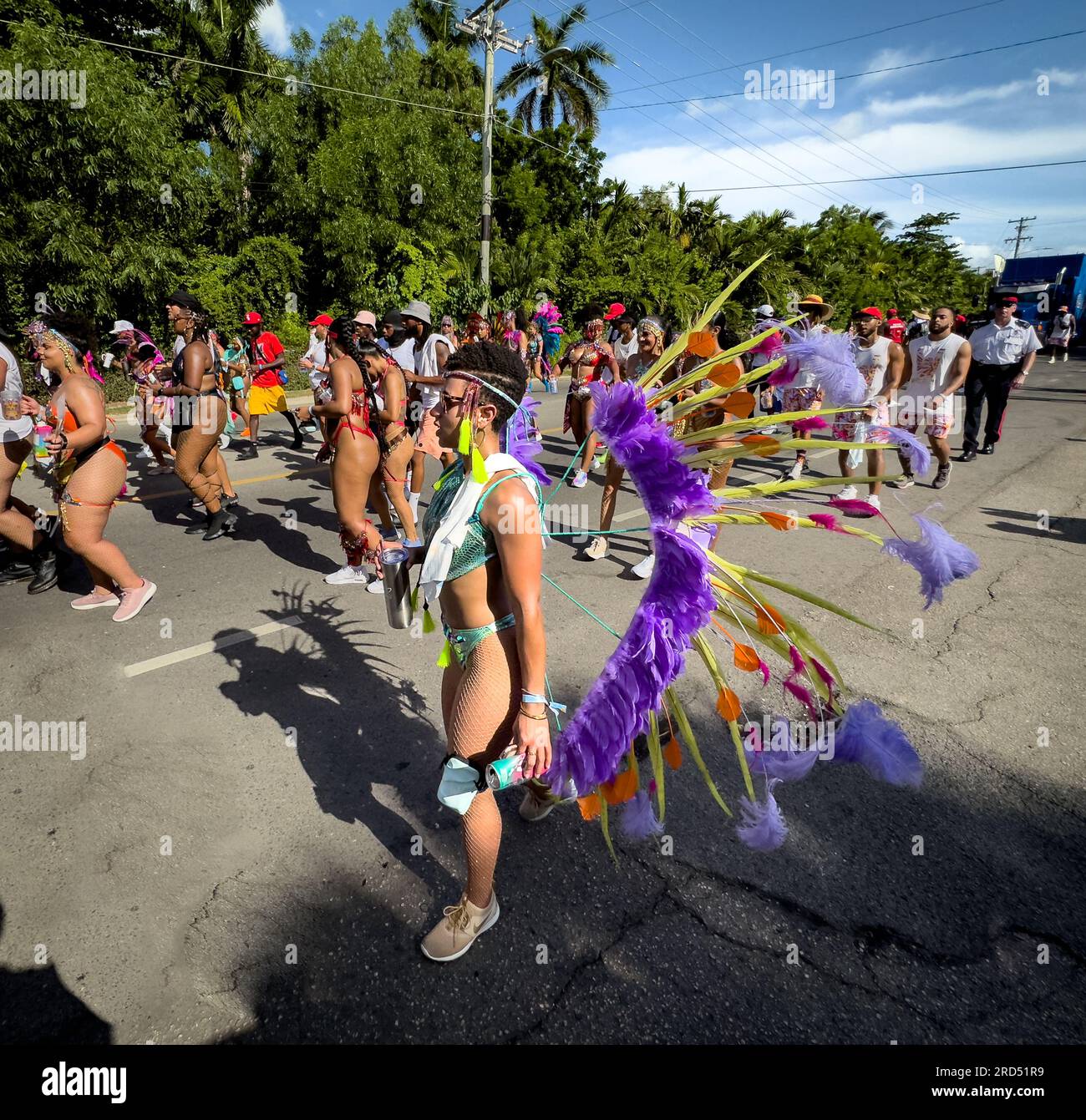 Grand Cayman, Cayman Islands, July 1st, 2023, carnival goers parading