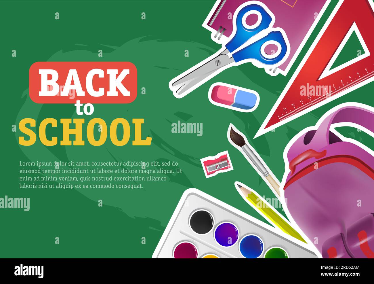 Back to school lettering with ruler, scissors and backpack Stock Vector ...