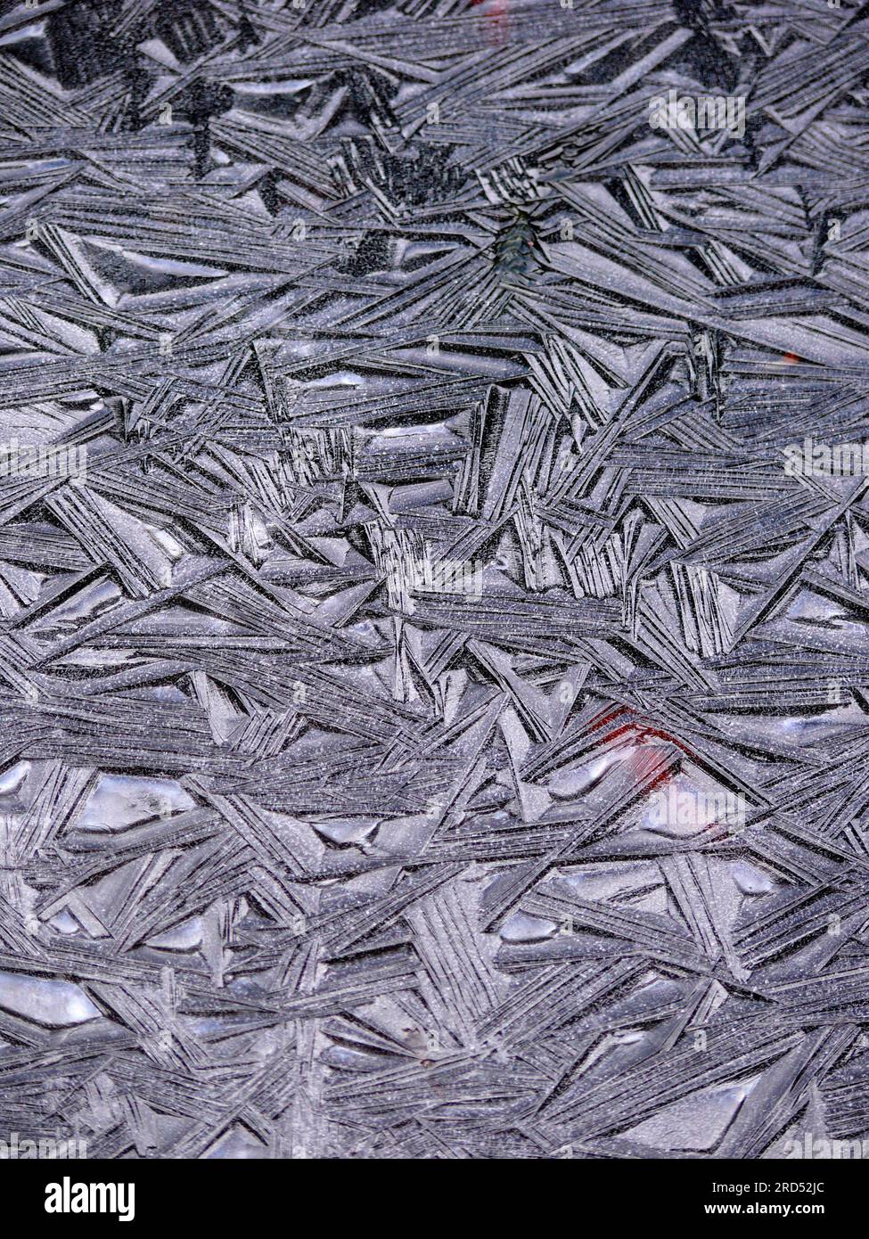 Ice crystals in the garden pond, ice patterns, ice formations, ice structure Stock Photo