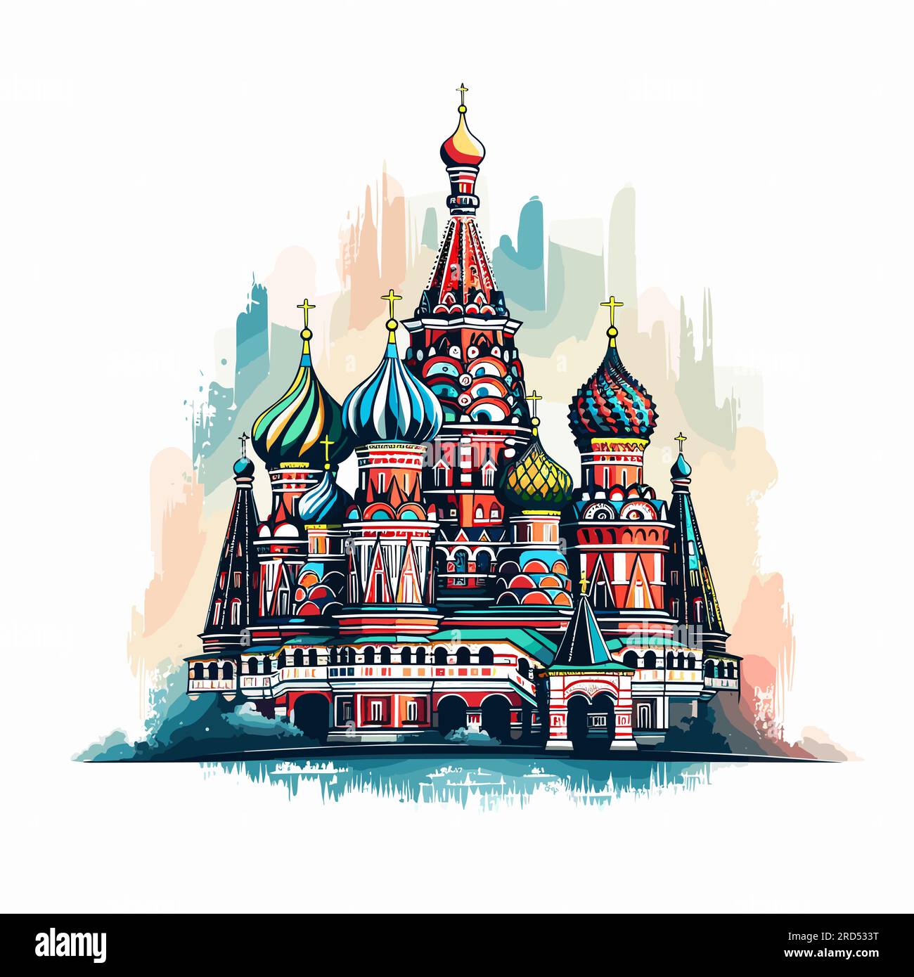 Cathedral of Vasily the Blessed. Saint Basil's Cathedral hand-drawn comic illustration. Vector doodle style cartoon illustration Stock Vector