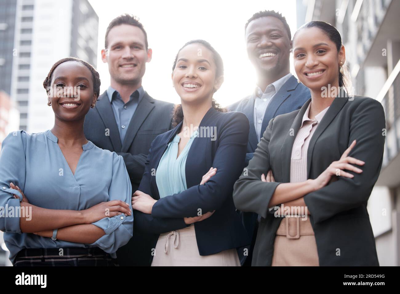 Diversity, portrait of businesspeople and arms crossed with smile ...