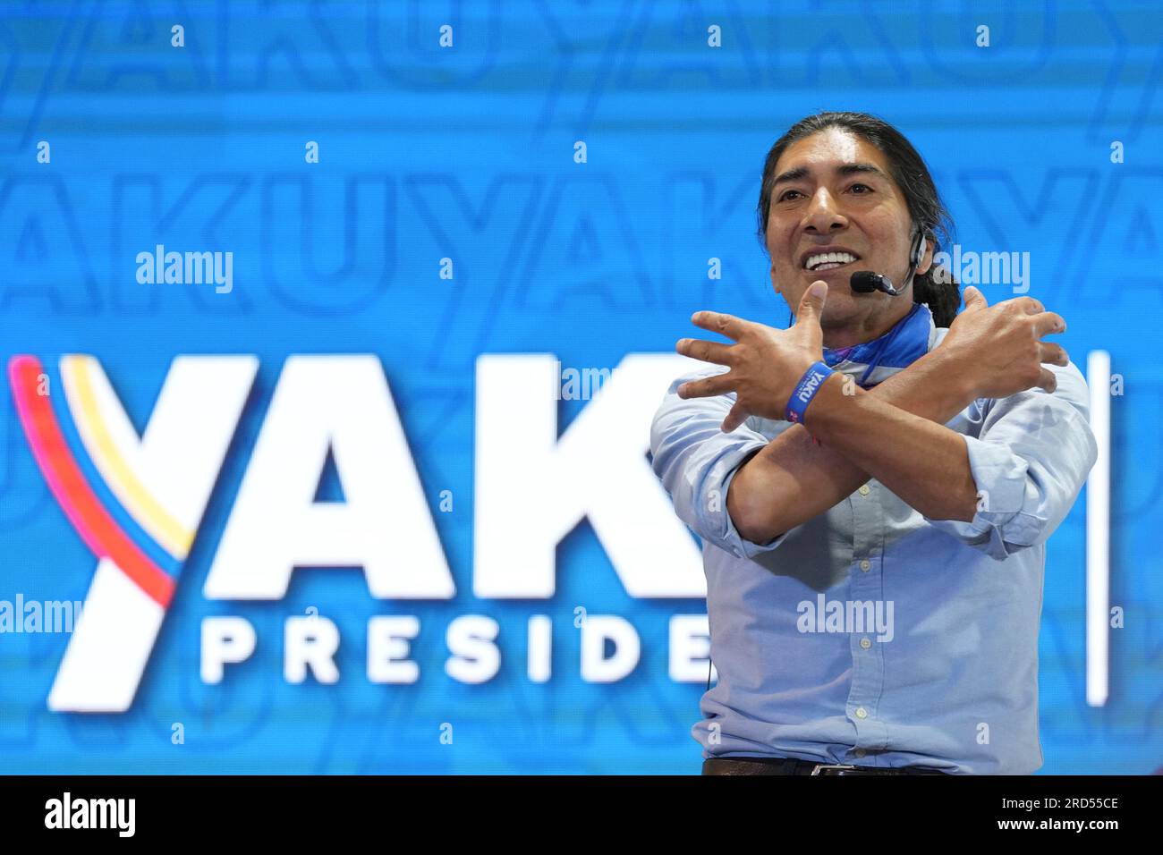 Yaku Perez, presidential candidate for the Claro Que Se Puede alliance,  consisting of the Socialist Party, Popular Unity and Democracy parties,  speaks during an event to present his government plan, in Quito