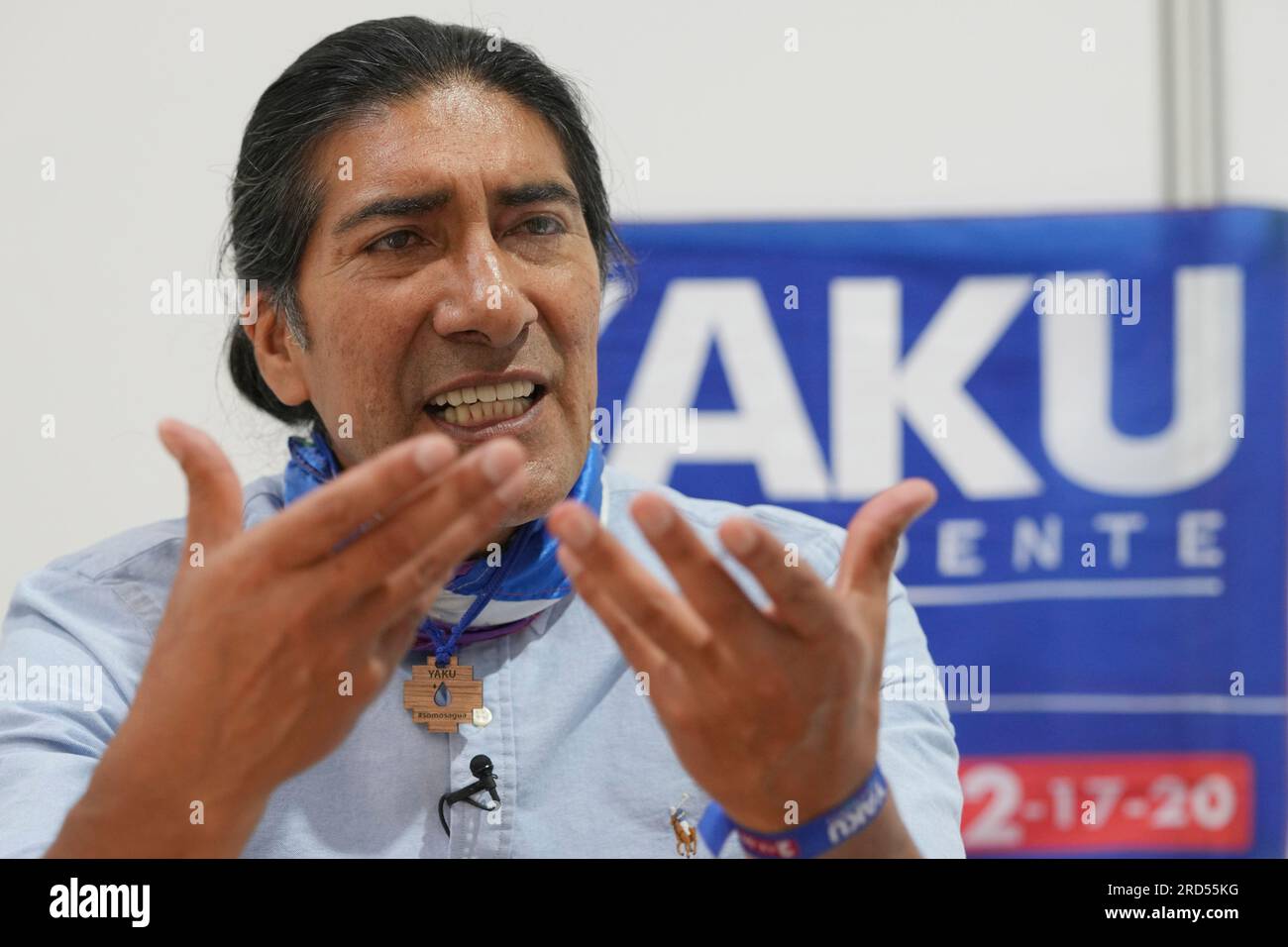 Yaku Perez, presidential candidate for the Claro Que Se Puede alliance,  consisting of the Socialist Party, Popular Unity and Democracy parties,  speaks during an event to present his government plan, in Quito