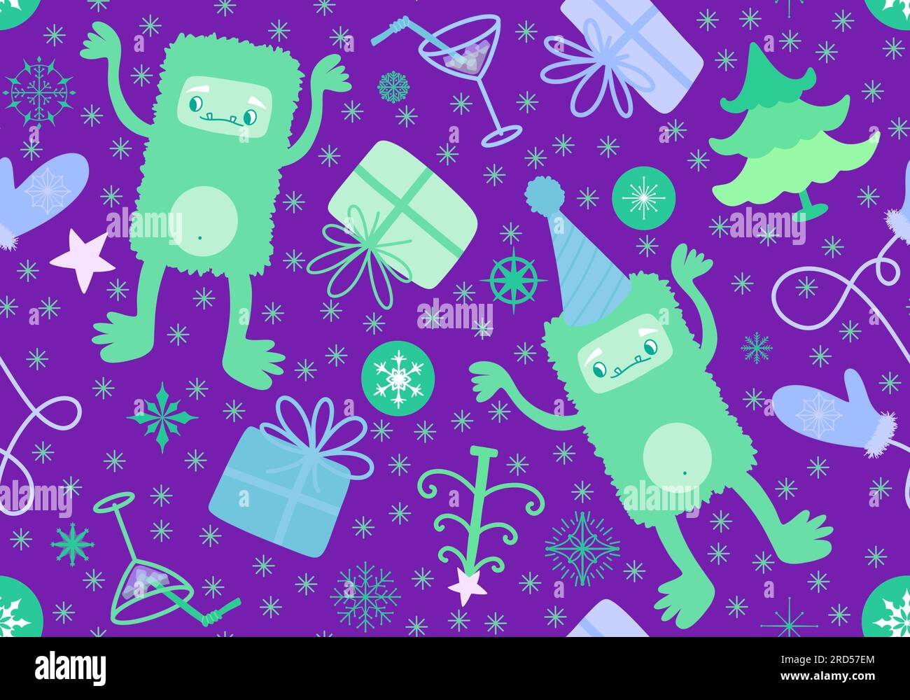 Cartoon yeti seamless Christmas pattern for wrapping paper and new year