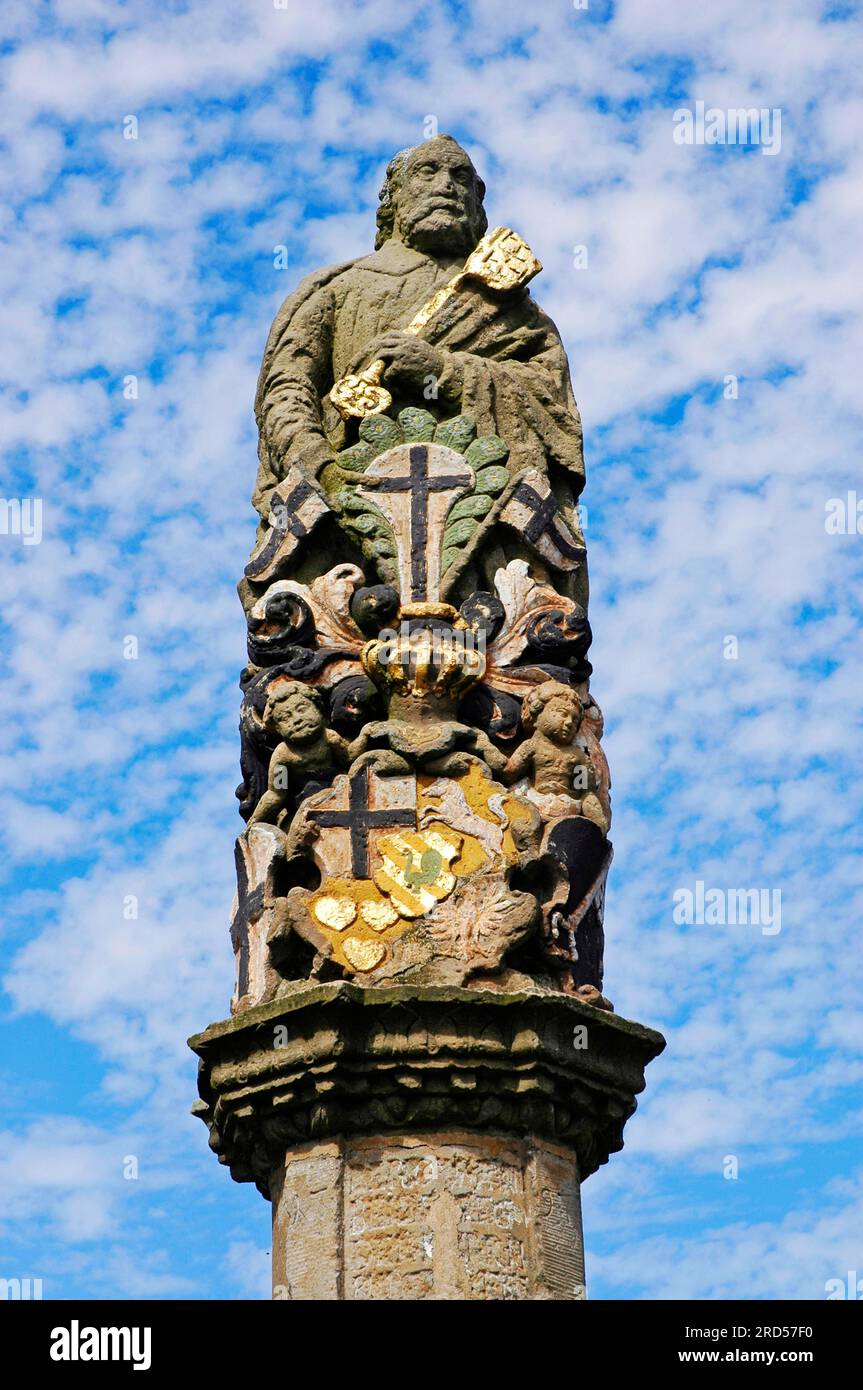 Statue of St. Peter Fountain, Market Square, Brilon, North Rhine ...