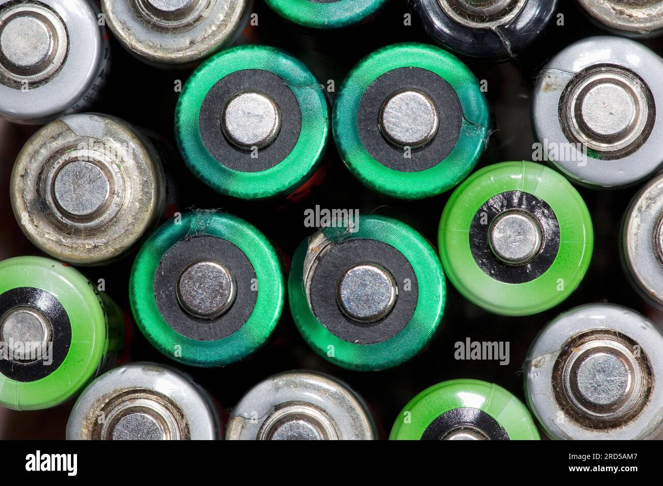 Batteries, 1, 5 volt, plus pole, used batteries Stock Photo Alamy