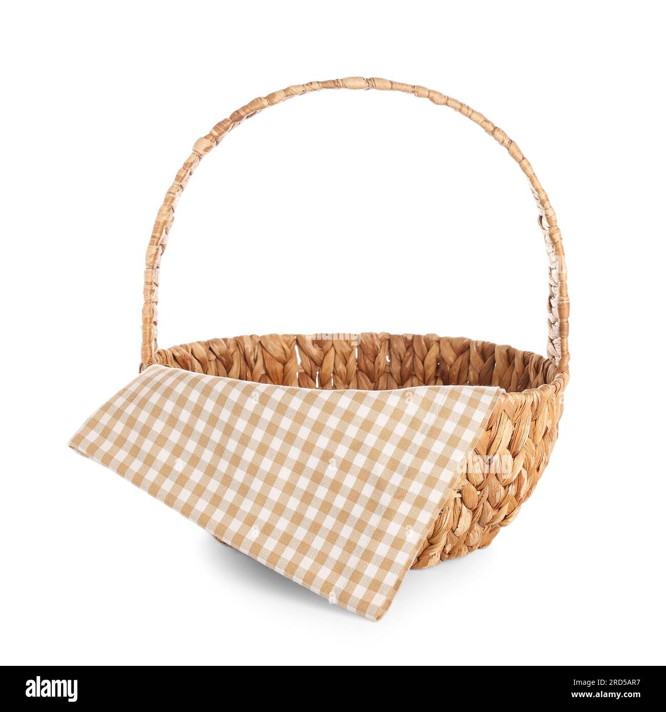 Picnic basket with napkin isolated on white background Stock Photo - Alamy