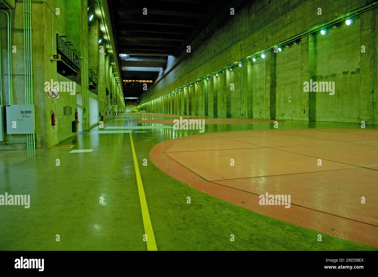 Turbine hall of the Itaipu hydropower plant, near the border between