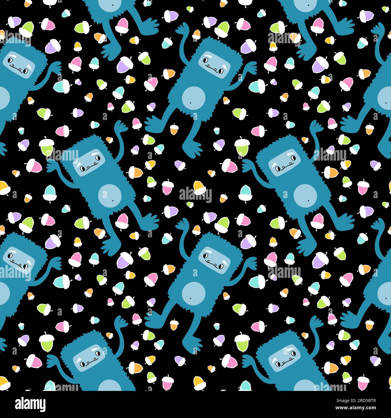 Autumn cartoon yeti seamless acorns pattern for wrapping paper and ...