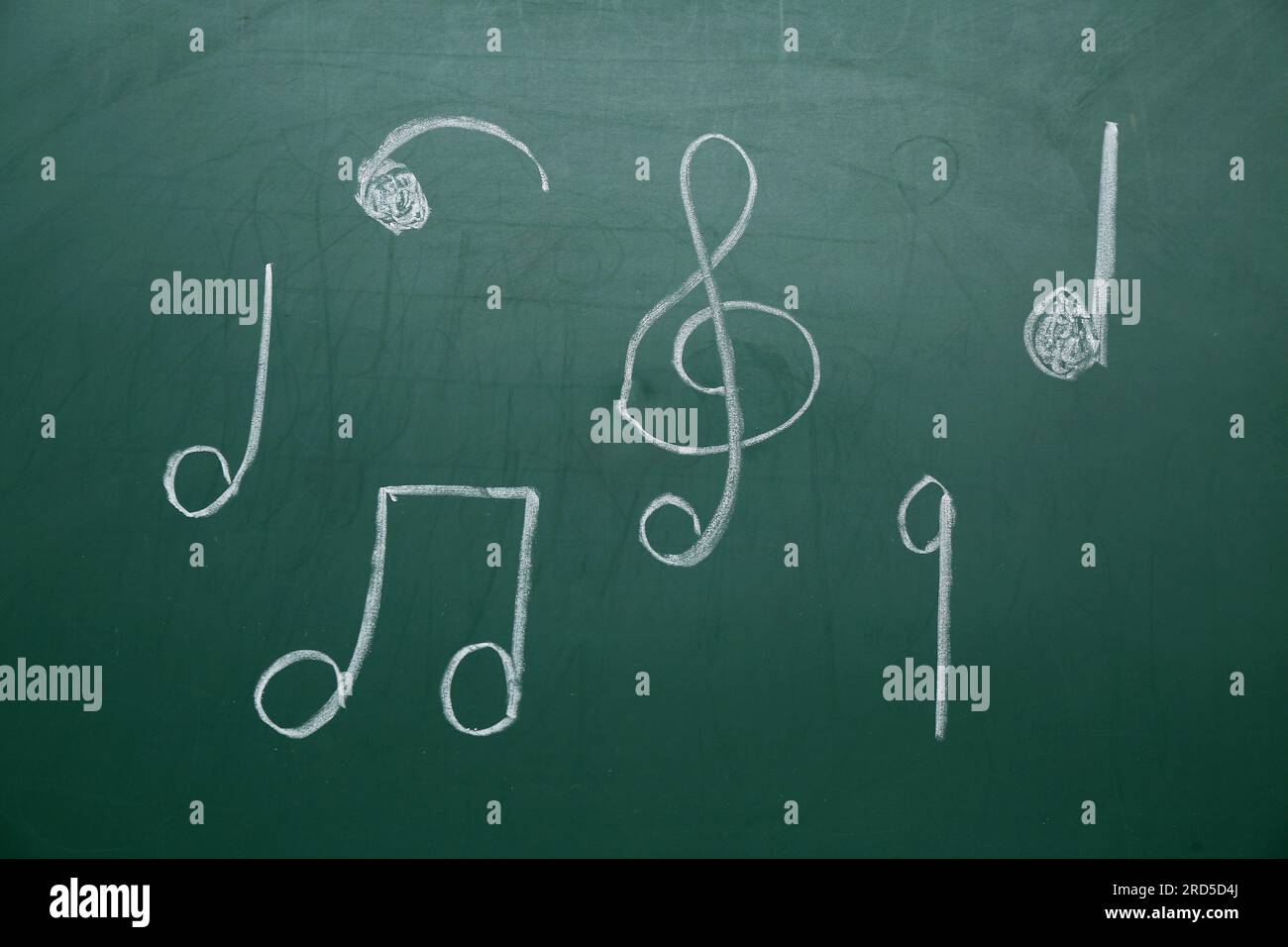 Different music notes on green background Stock Photo - Alamy