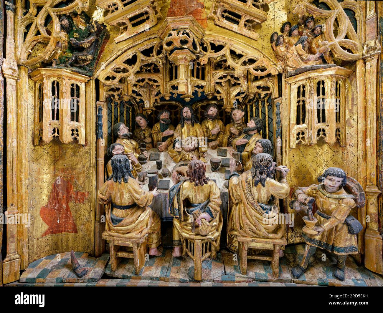 The Last Supper, predella, detail of carved winged altar, work of the Lukas Guild Antwerp, late Gothic, Sankt Lambertus, Affeln, Neuenrade Stock Photo
