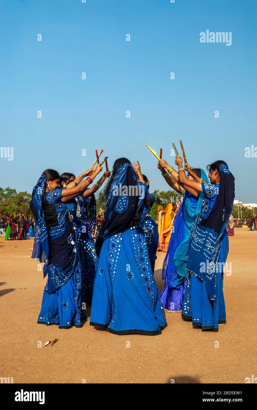 Girls performing stick dance Kolattam, Navaratri Celebration at