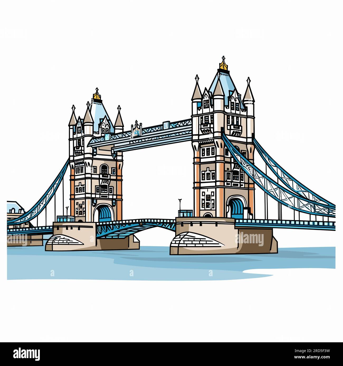 Tower Bridge. Tower Bridge handdrawn comic illustration. Vector doodle