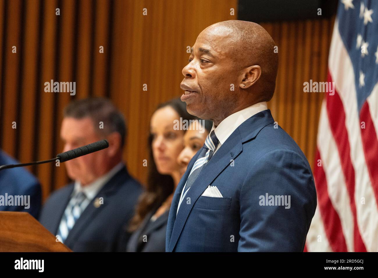 Mayor Eric Adams speaks at public safety announcement by Mayor Eric ...