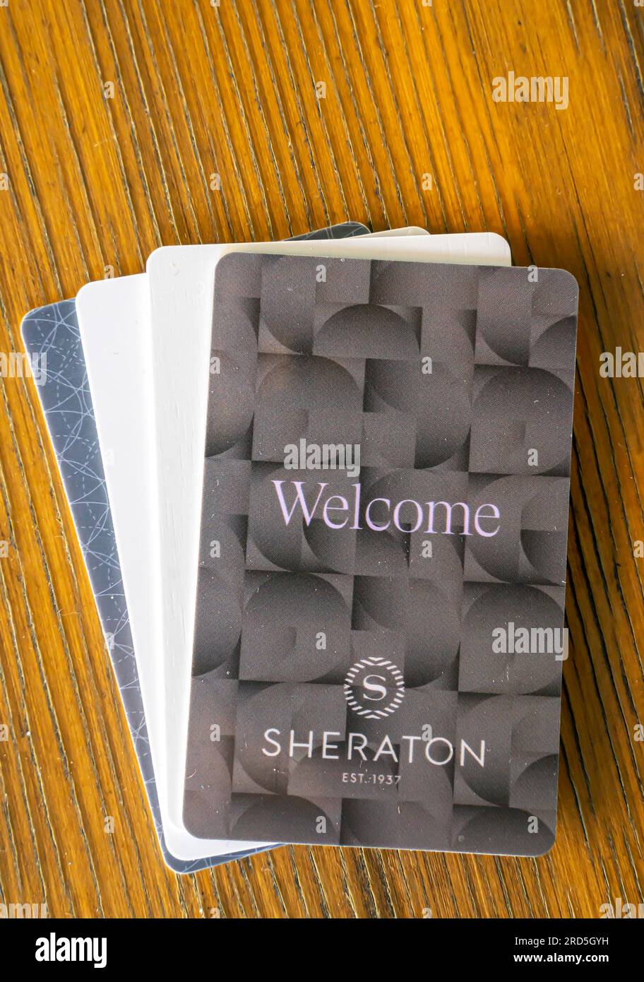 Sheraton hotel key card in a stack of hotel keys cards Stock Photo Alamy