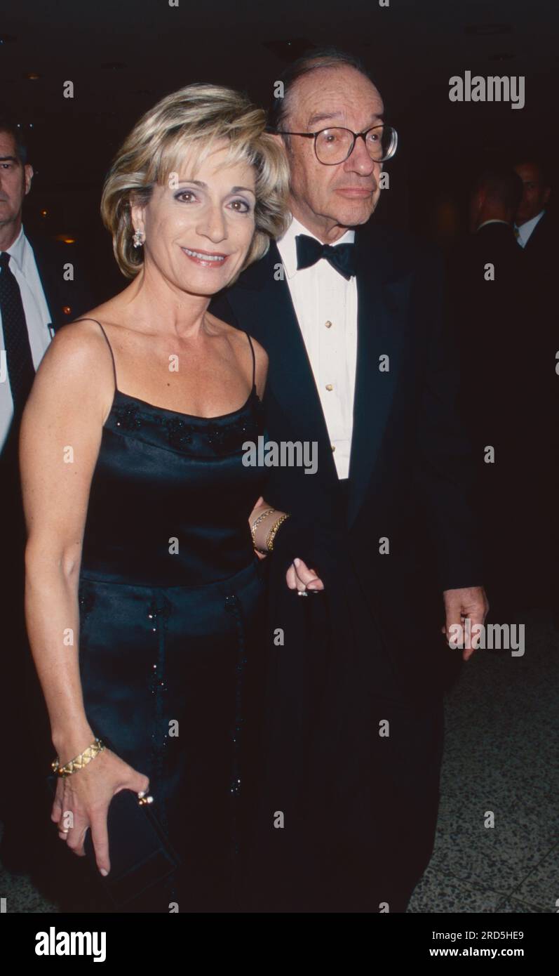 Andrea Mitchell and Alan Greenspan attend the Annual White House  Correspondents' Association Dinner at the Washington Hilton Hotel in  Washington, DC on May 4, 2002. Photo Credit: Henry McGee/MediaPunch Stock  Photo