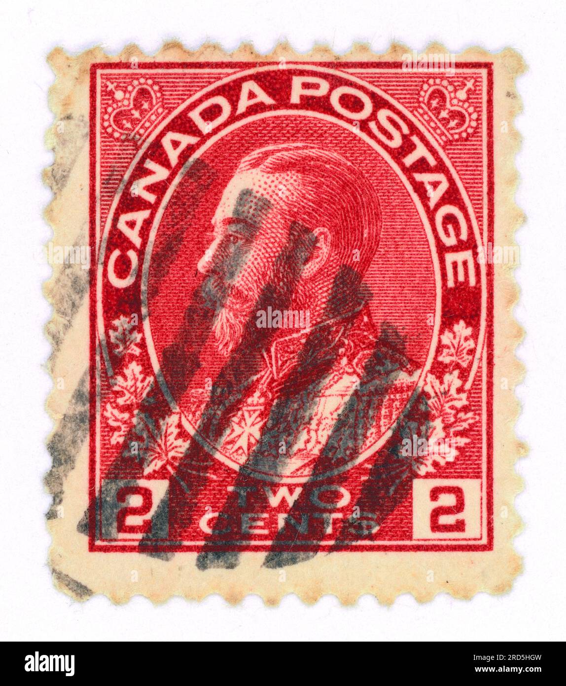 King George V (ruled 1910–1936). Postage stamp issued in Canada in 1910s. Stock Photo