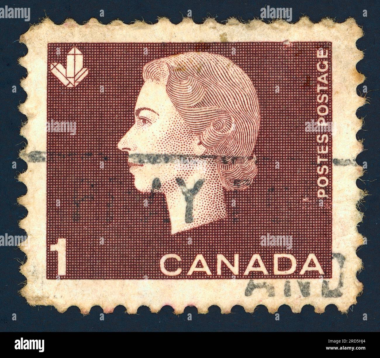 Queen Elizabeth II. Postage stamp issued in Canada in 1960s. Stock Photo