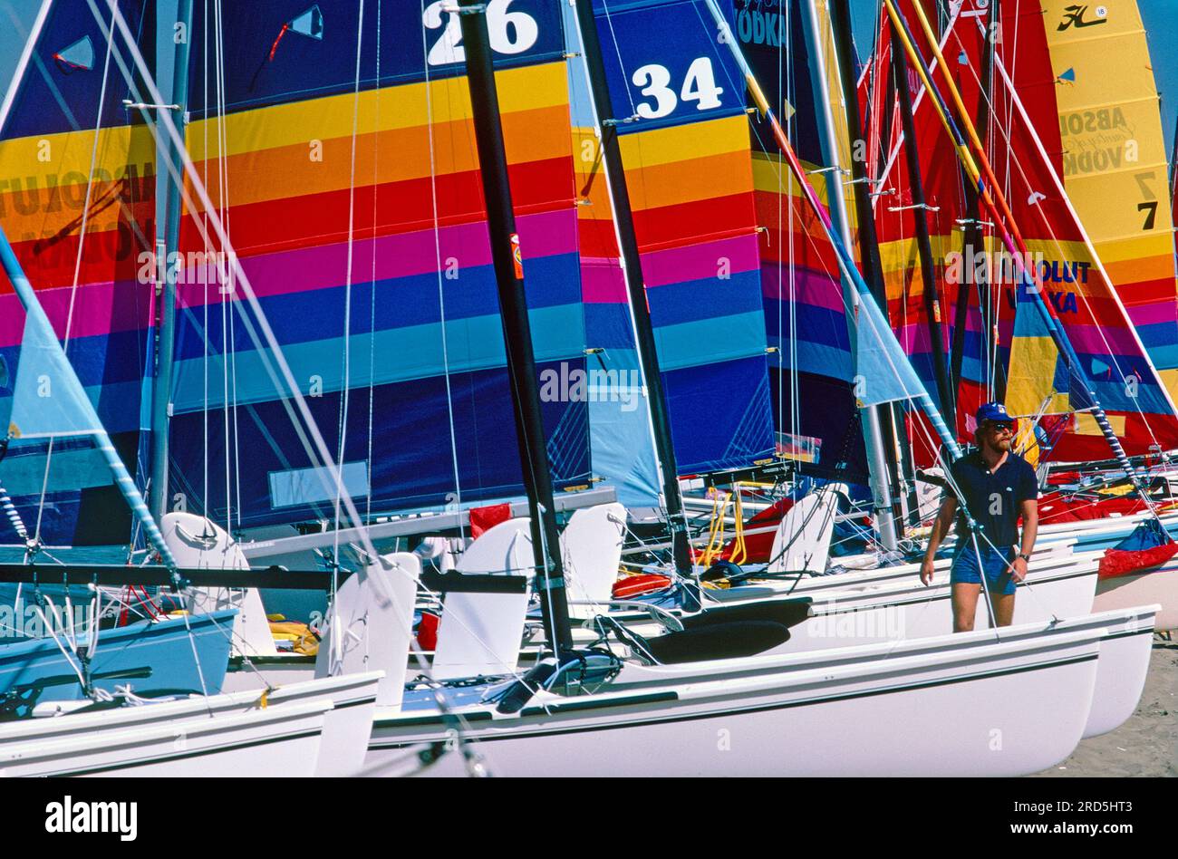 Hobie Catamarans at the 1984 Hobie National Championship, Aquatic Park, Marina District, San Francisco, California, USA Stock Photo