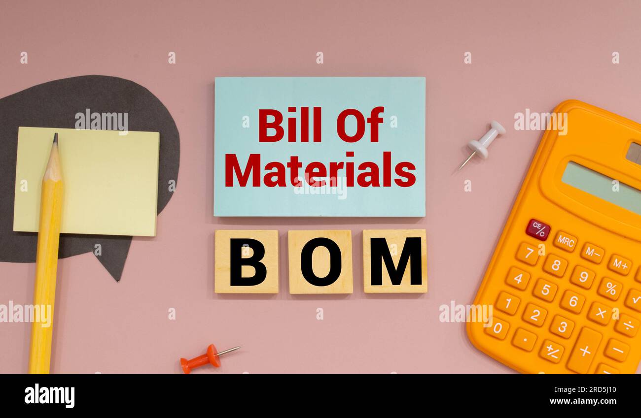 BOM Bill Of Materials Text With Magnifying Glass Lens On Office Desk BOM Bill Of Materials Text With Magnifying Glass Lens On Office Desk