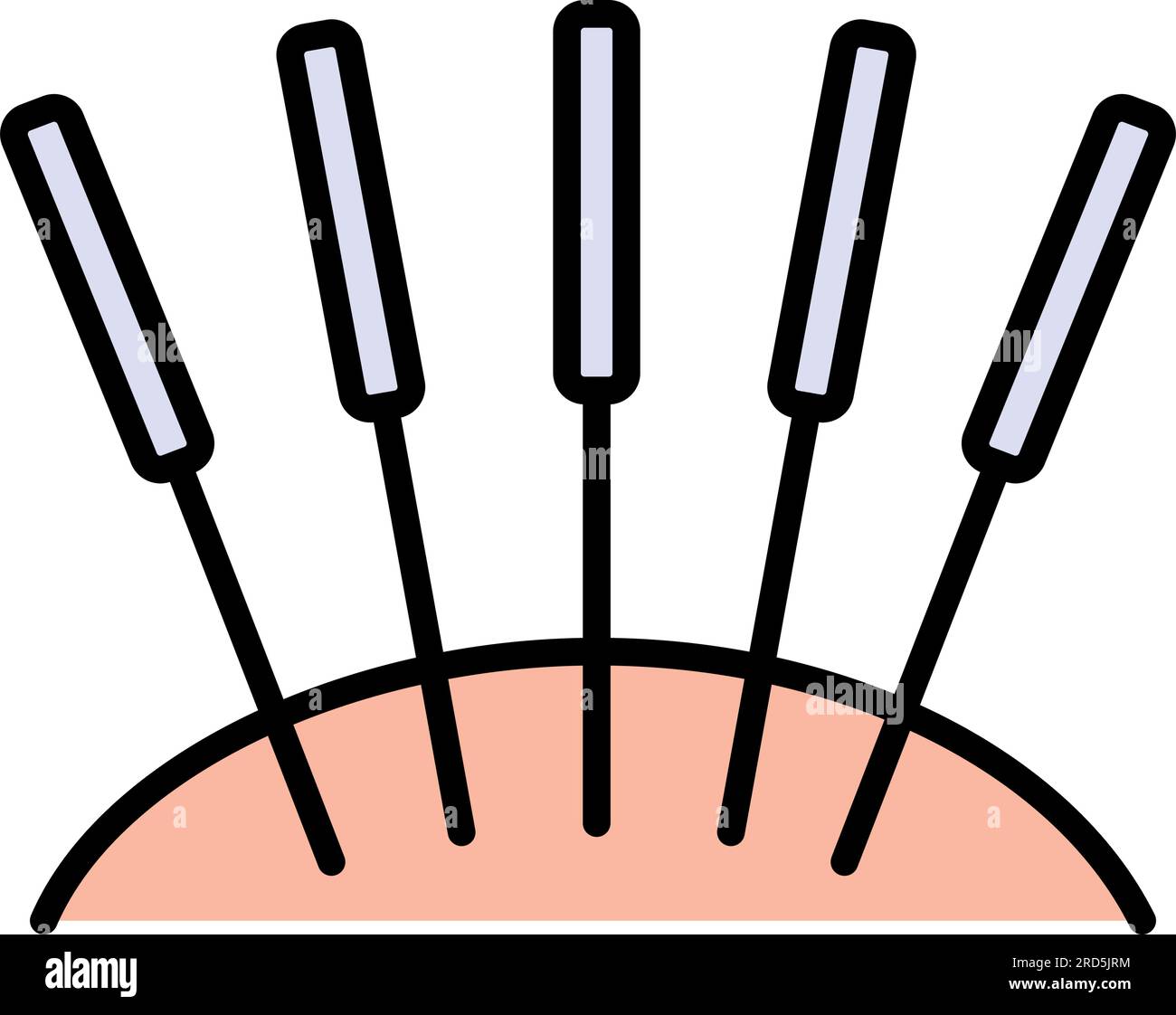 Acupuncture color icon. Row of three stuck needles. Black line art illustration of alternative