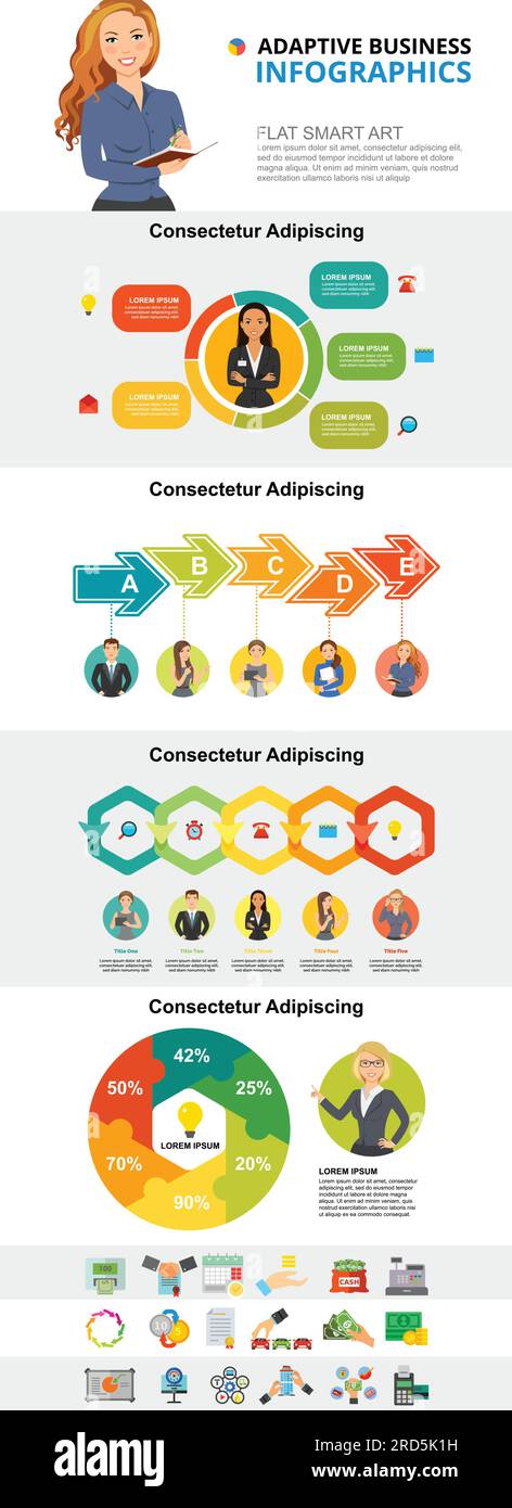 Business progress and planning concept infographic charts set Stock ...