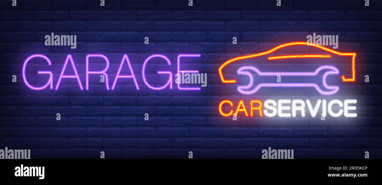 Garage Car Service sign in neon style Stock Vector