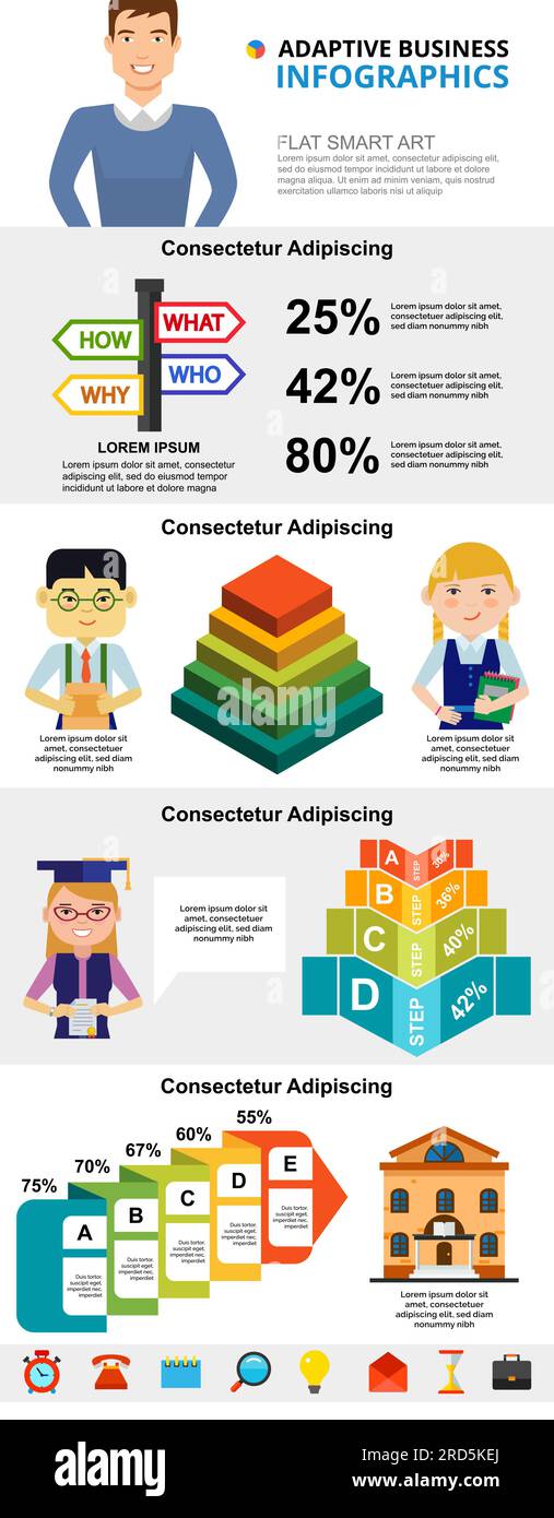 Education and statistics concept infographic charts set Stock Vector