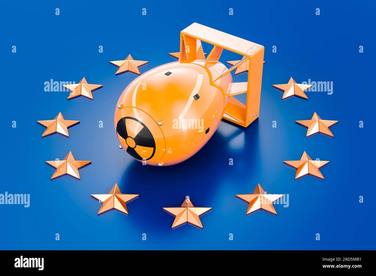 Atomic bomb on the European Union flag. 3D rendering Stock Photo