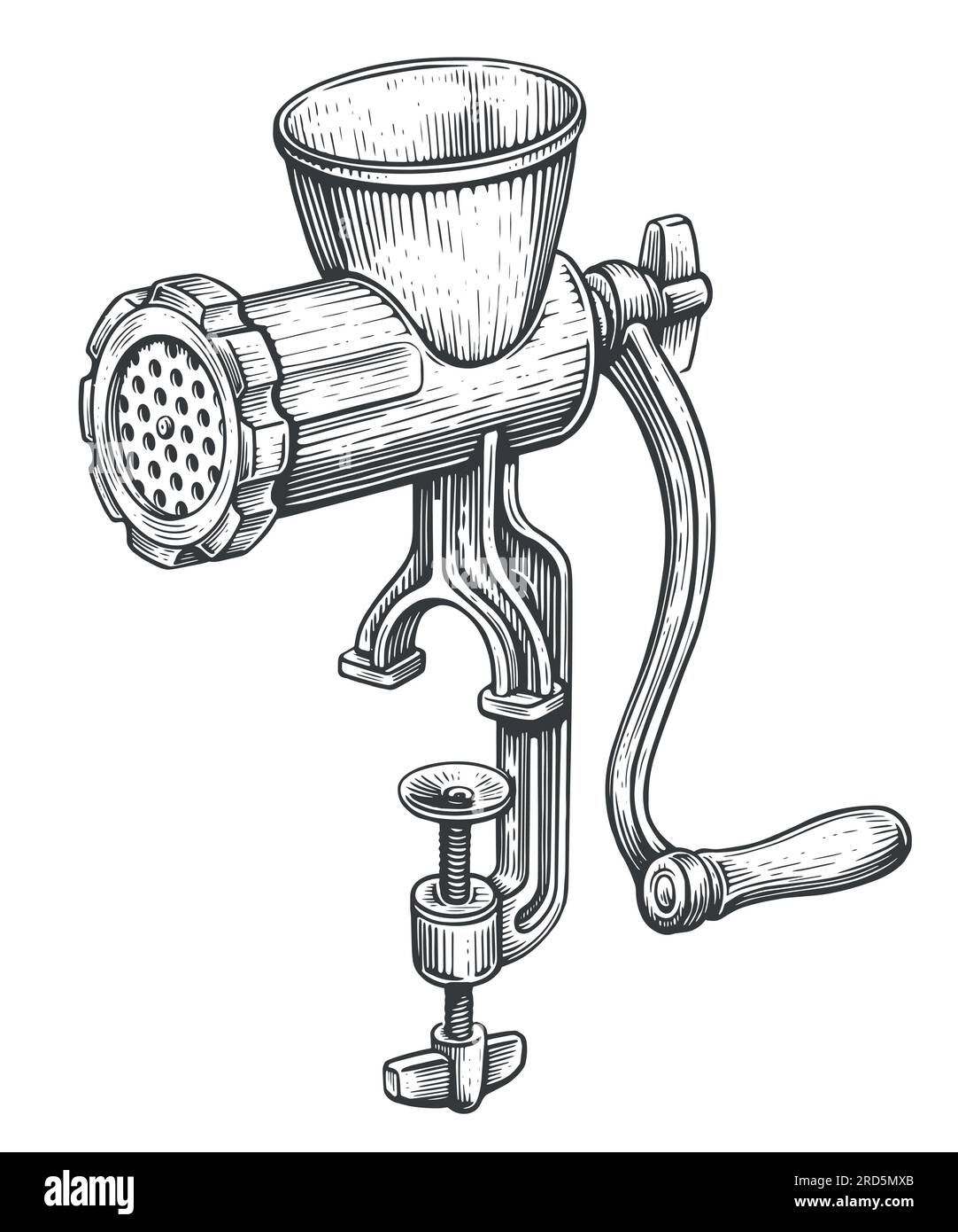 Vintage manual mechanical meat grinder. Retro mincer, kitchen equipment