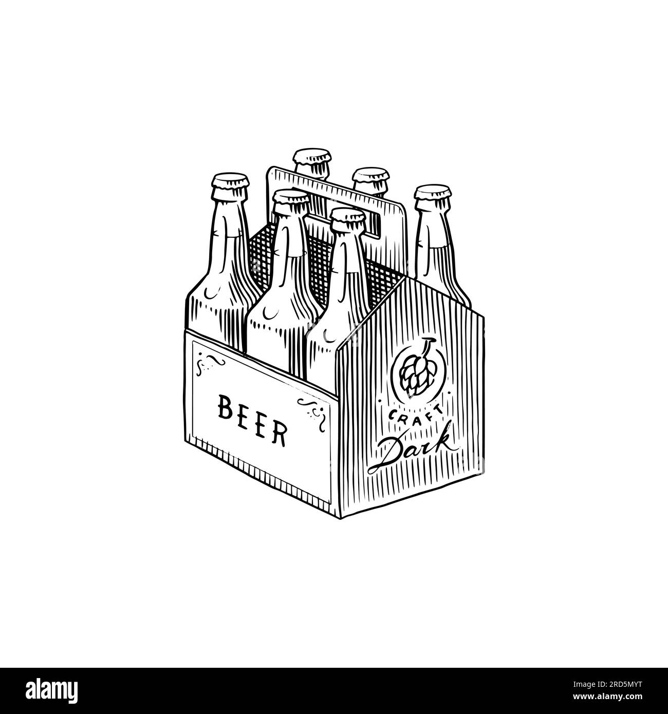 Beer glass bottle of oktoberfest. beverage packaging. Engraved in ink hand drawn in old sketch