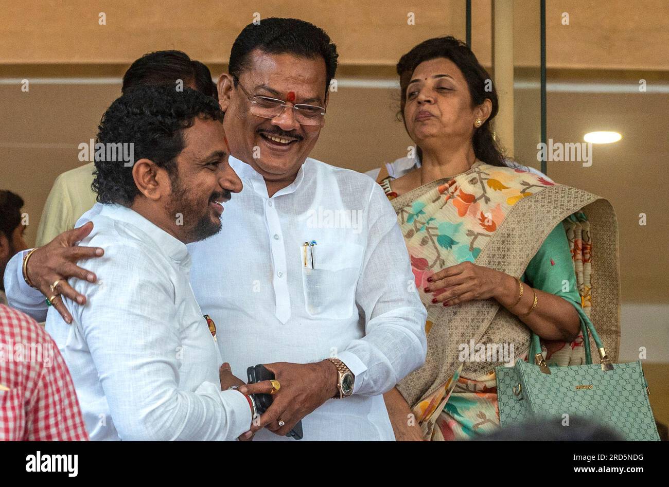 Mumbai, India. 18th July, 2023. MUMBAI, INDIA - JULY 18: Amol Mitkari Member of Maharashtra Legislative Council and Sanjay Shirsat Member of the Maharashtra Assembly intracks on the Second day of the monsoon session at Vidhan Bhavan on July 18, 2023 in Mumbai, India. (Photo by Satish Bate/Hindustan Times/Sipa USA) Credit: Sipa USA/Alamy Live News Stock Photo