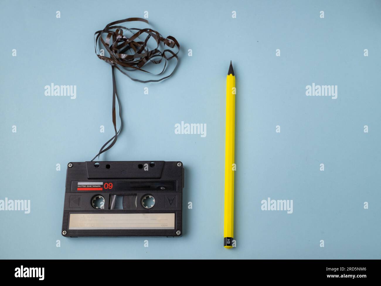 photo of tangled vintage cassette tape Stock Photo