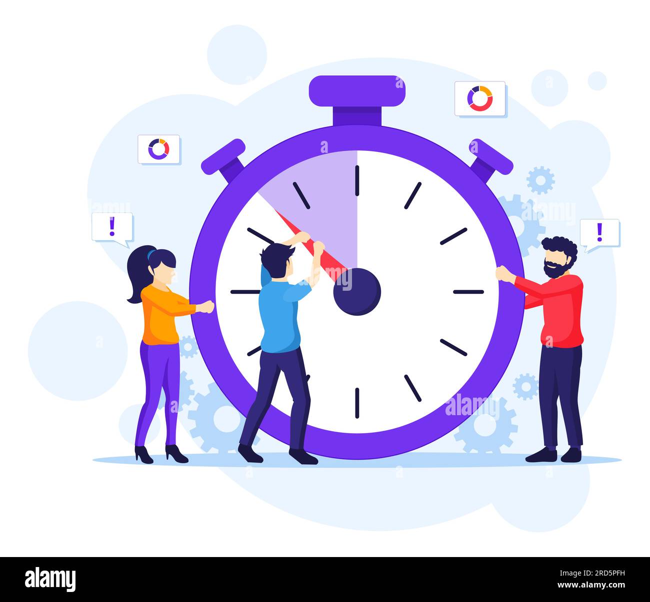Time management concept, People trying to stop time on a giant clock