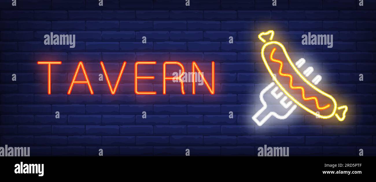 Tavern neon style banner Stock Vector