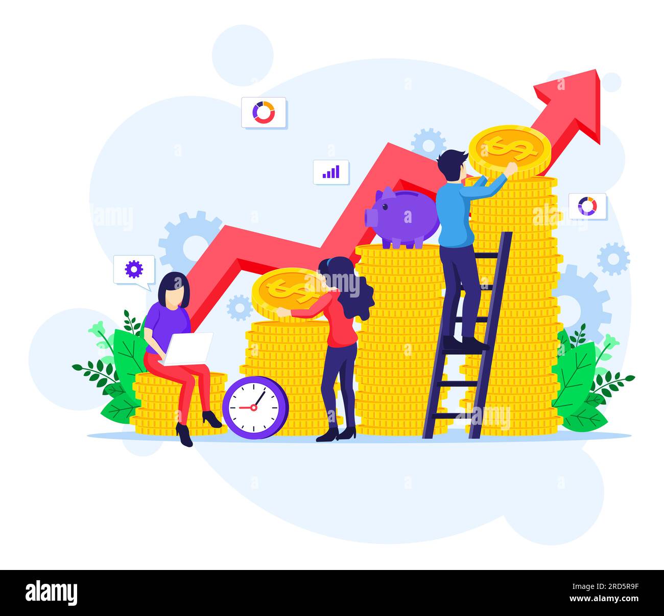 Business Investment concept, People collecting coins money for growth